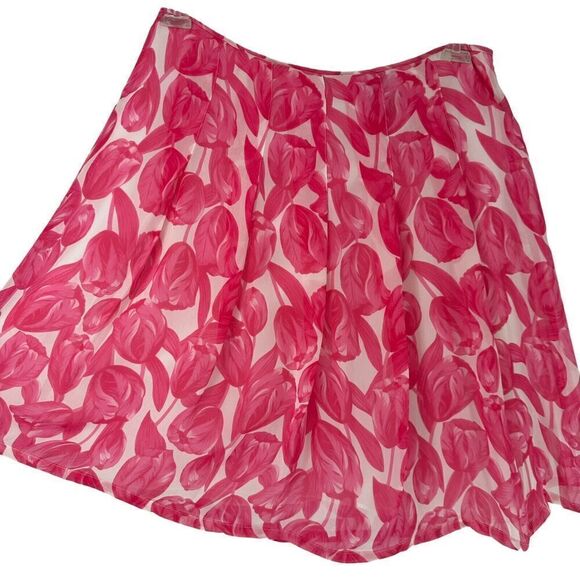 Bob Mackie Silk Skirt Pink Poppy Size 6 Preppy Lined Floral Spring A Line Mini - Picture 2 of 6